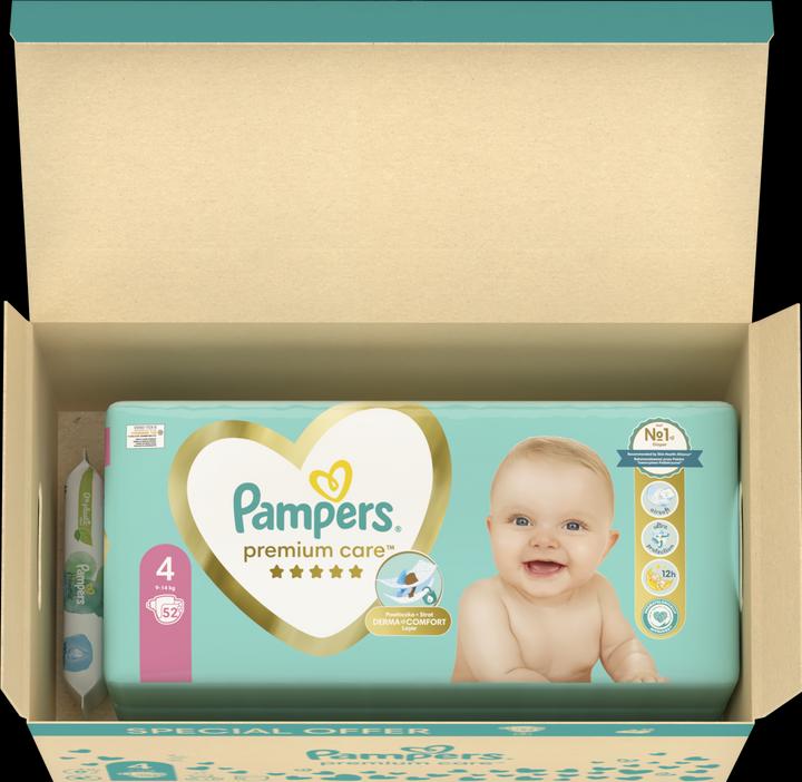 Image du produit Pampers Premium Care S4, 104 diapers + Harmonie Aqua wipes (Taille 4, 104 pièce(s))