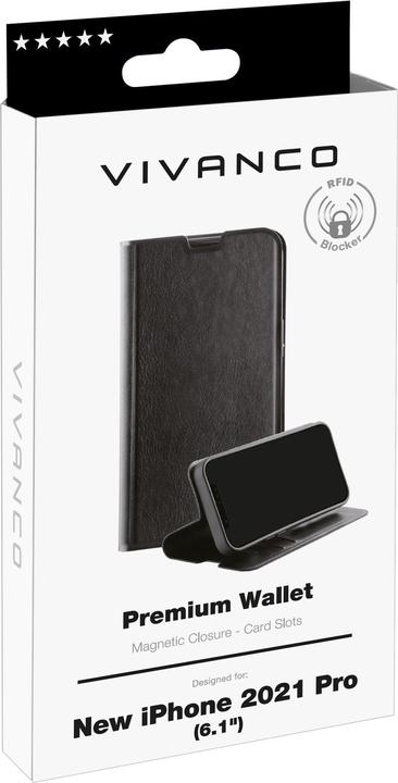 Produktbild Vivanco Premium Handy-Schutzhülle 15,5 cm (6.1" ) Geldbörsenhülle Schwarz (Apple iPhone 13 Pro)