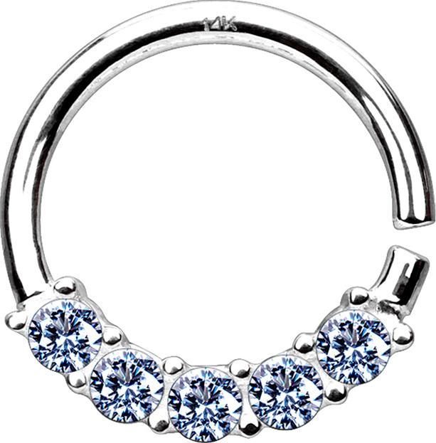 Image du produit Star Piercing Micro piercing anneau 14k or blanc cinq cristaux argent (sans laiton, Or 14k)
