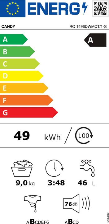 Label énergétique Candy RO 1496DWMCT/1-S Rapide (9 kg, Gauche)