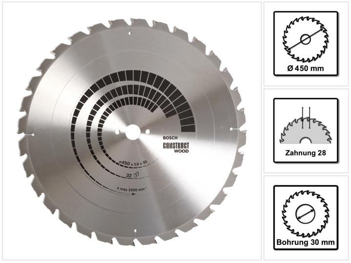 Immagine prodotto Bosch Professional Zubehör Lama per sega circolare per legno PRO Construct, 450 x 3,8 x 30 mm