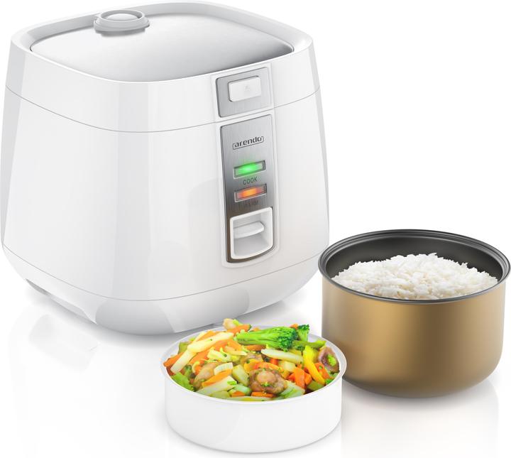 Produktbild Arendo Reiskocher 1,4l, 540 W, 1,4 L, Hitzeschutz, Dampfgareinsatz, Warmhaltefunktion, Dampfgarer, weiss