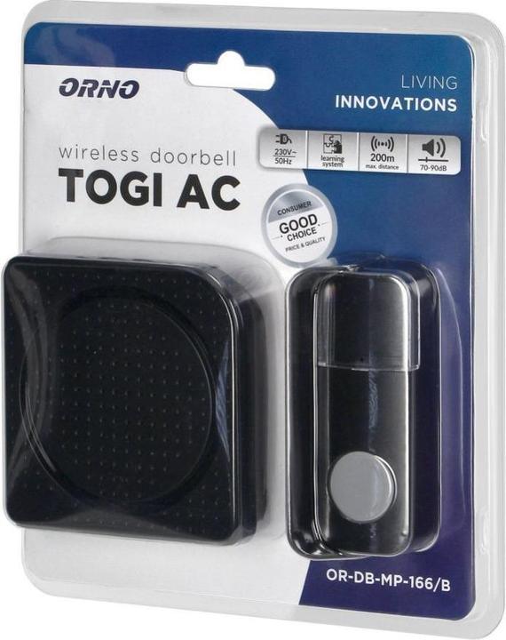 Orno TOGI AC-Netzwerk-Funk-Türklingel, schwarz