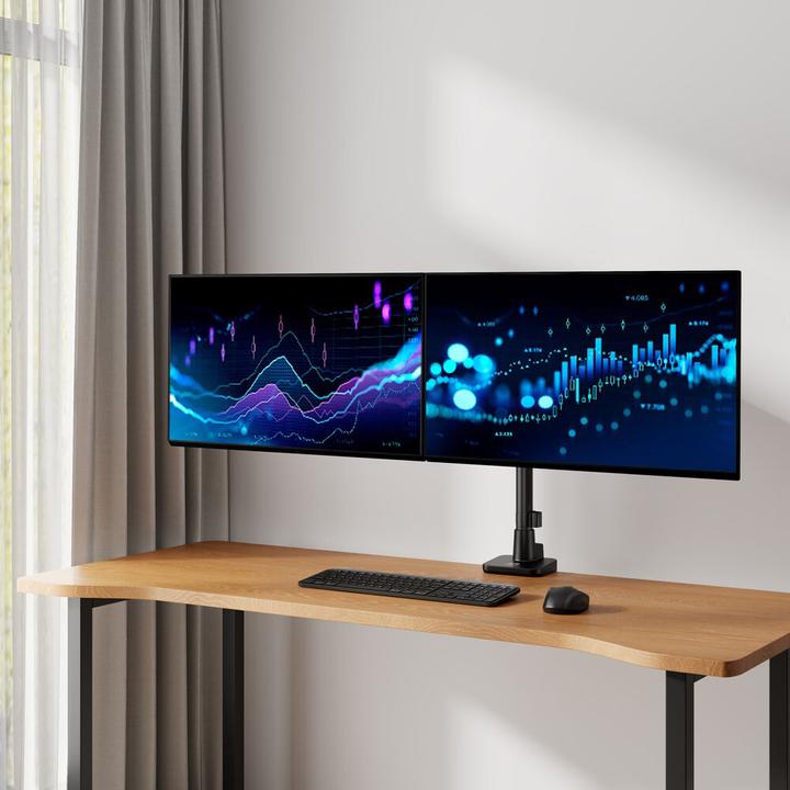 Image du produit Bras double écran office premium, avec vérin à gaz, monté sur pied (Tables, 49")