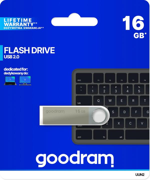 Actual product image Goodram 16GB USB 2.0 - 16 GB - USB Type-A - 2.0 - 20 MB/s - Rotating ring - Black - Silver (16 GB, USB-A, USB 2.0)