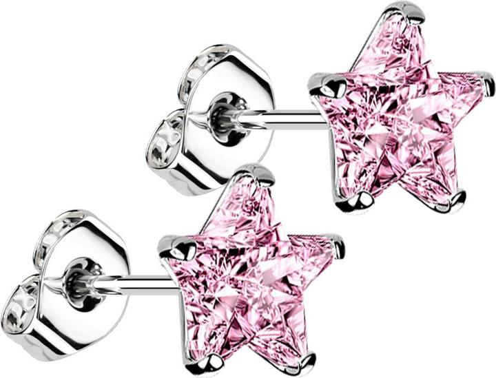 Image du produit Star Piercing Clous d'oreille argent avec étoile cristalline rose (sans laiton, Argent sterling 925)