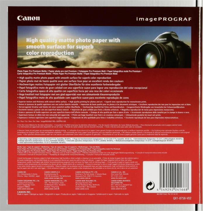 Image du produit Canon PM-101, papier photo Premium Matte (210 g/m², A2, 20 x)