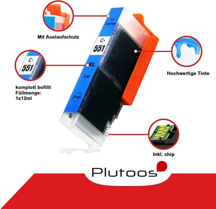 Image du produit Plutoos Cartouche Canon PGI-550 CLI-551 XXL compatible, jeu de 5 couleurs