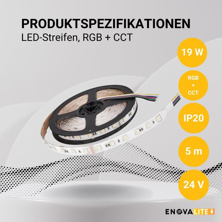Produktbild Enovalite LED-Streifen (Warmweiss, Mehrfarbig, Kaltweiss, 500 cm, Indoor)