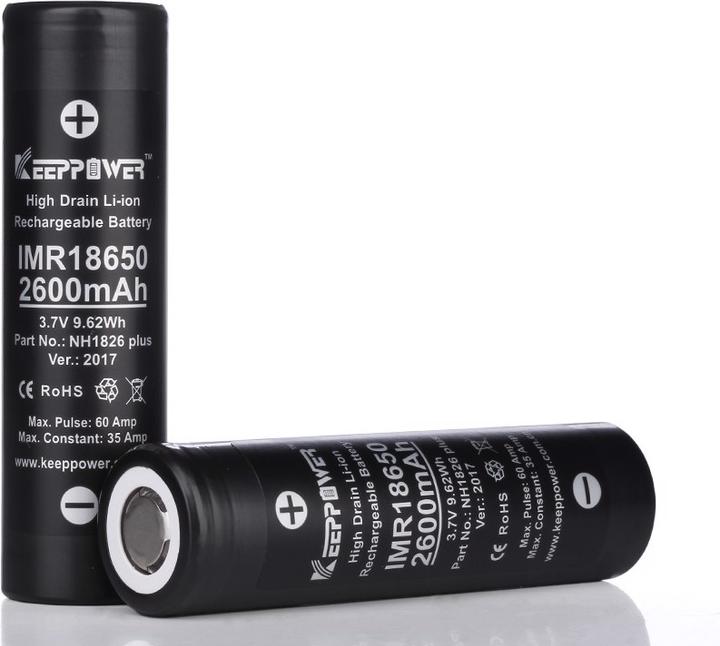 Actual product image Keeppower Battery IMR18650 Plus (US18650VTC5A) (Flat Top) incl. battery protection box (1 pcs., 18650, 2600 mAh)