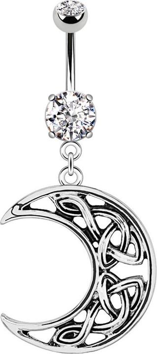Actual product image Star Piercing Banane silber mit Anhänger Halbmond (without brass, Surgical steel 316L)