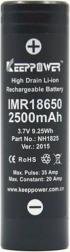 Actual product image Keeppower Battery IMR18650 high current cell (1 pcs., 18650, 2500 mAh)