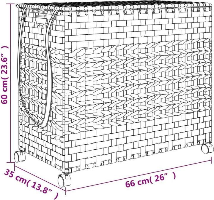 Immagine prodotto VidaXL Cesto portabiancheria con rotelle Nero 66x35x60 cm Rattan, colore