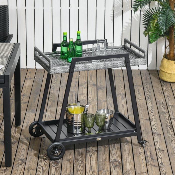 Actual product image Swisshandel24 BBQ trolley BBQ trolley Serving trolley, 1 shelf, PE rattan, 79cmx52cmx82cm, grey