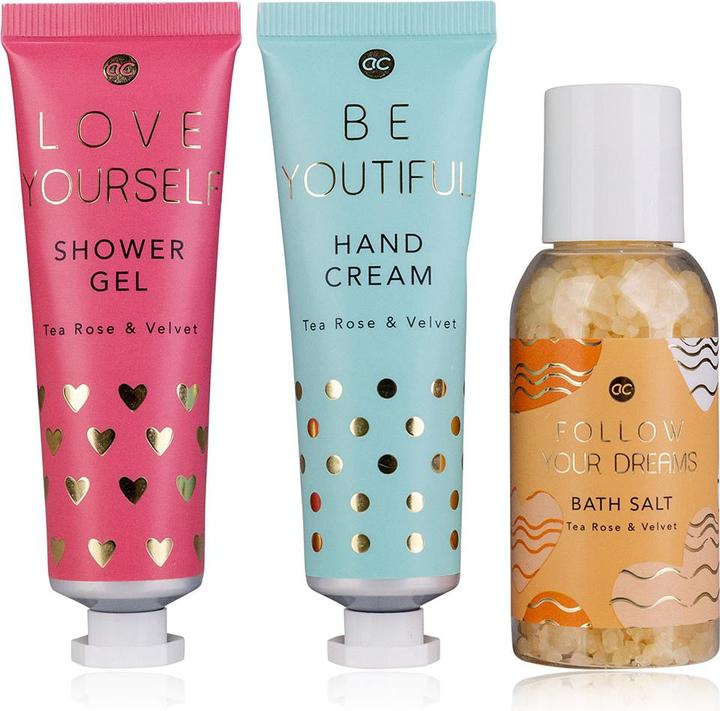 Accentra Badeset BEAUTY TREATS in wiederverwendbarer Geschenktasche, inkl. 30ml Duschgel, 30ml Hand- & Nagelc (Haarpflege set)
