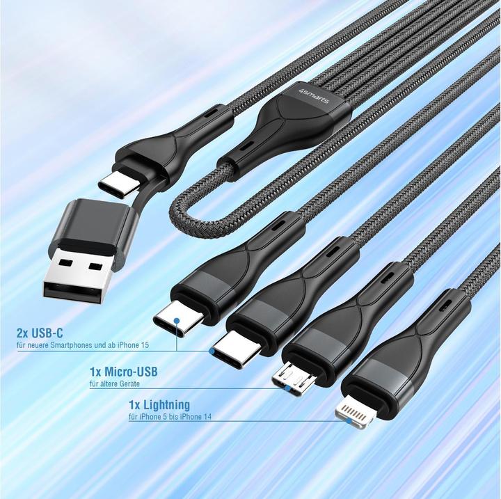 Productafbeelding 4smarts Multi oplaadkabel 4in2 (1.20 m, USB 2.0)