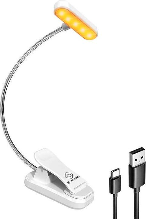 Glocusent Wireless lamp ET-Head clip-on book light, USB-C 650mAh timer (White) (25 lm, E27)