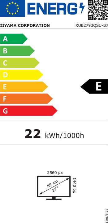 Energy Label iiyama Monitor XUB2793QSU-B7 (2560 x 1440 pixels, 27")