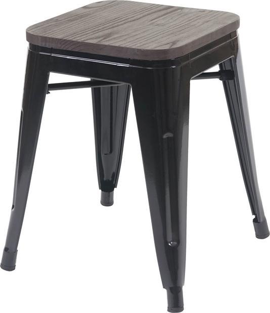 Produktbild Swisshandel24 6x Hocker inkl. Holz-Sitzfläche, Metallhocker Sitzhocker, Metall Industriedesign stapelbar - schwarz