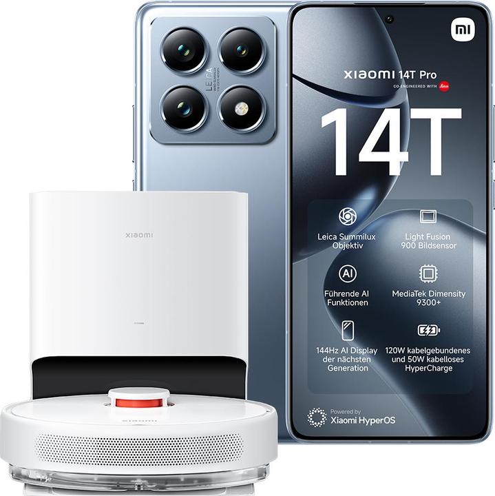 Produktbild Xiaomi 14T Pro + Robot Vacuum X10 Launch Bundle (512 GB, Titan Blue, 6.67", Dual SIM, 50 Mpx, 5G)
