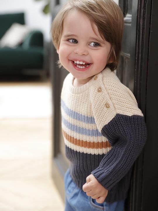 Actual product image Vertbaudet Gestreifter Jungen Baby Pullover mit Knöpfen Oeko-Tex (62)