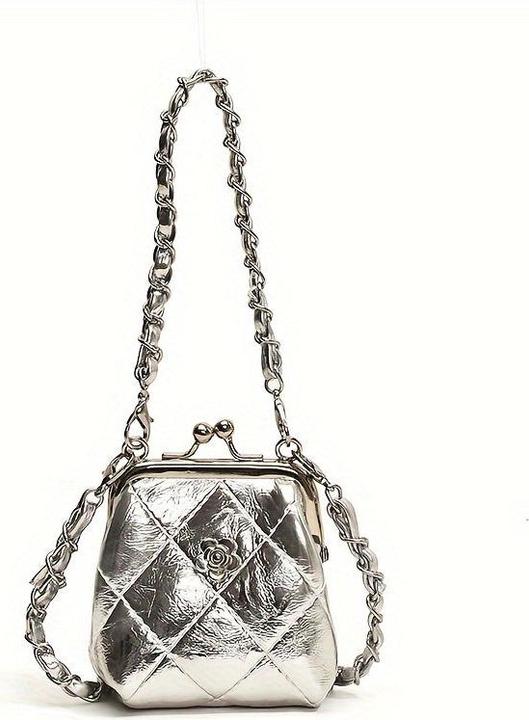 Only-Bags.Store Schicke Mini-Umhängetasche mit Kussmundverschluss - gesteppt, gesticktes Blumendesign, leichte und