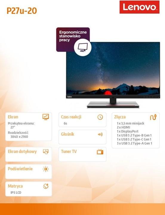 Actual product image Lenovo ThinkVision P27u-20 (3840 x 2160 Pixels, 27")