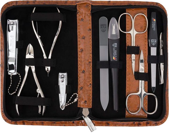 Immagine prodotto Drei Schwerter Set per la cura delle unghie, imitazione struzzo cognac