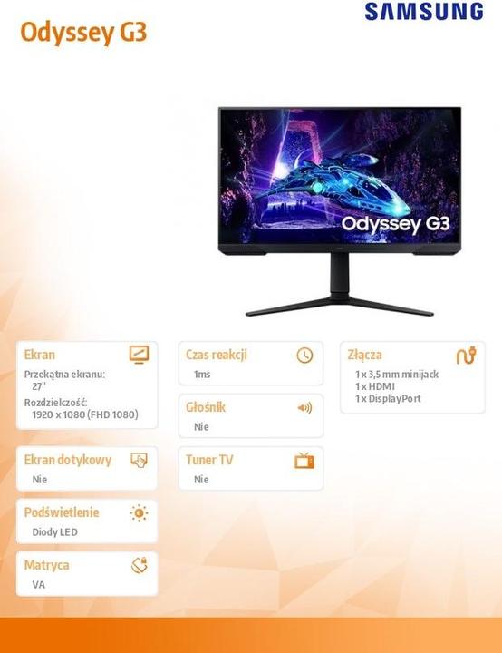 Productafbeelding Samsung ODYSSEY G3 G30D (1920 x 1080 Pixels, 27")