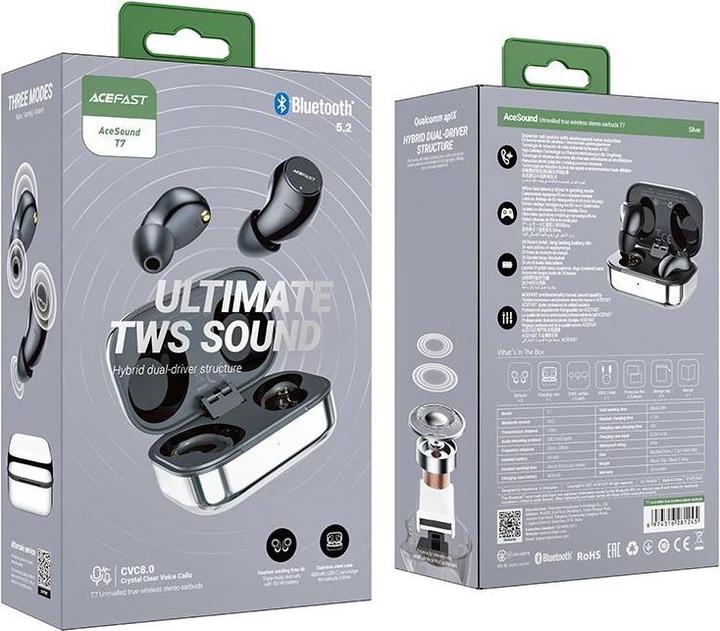 Image du produit Acefast Casque sans fil intra-auriculaire TWS Bluetooth 5.2, cVc 8.0, aptX, SBC, AAC, 65ms delay wat (Filaire)