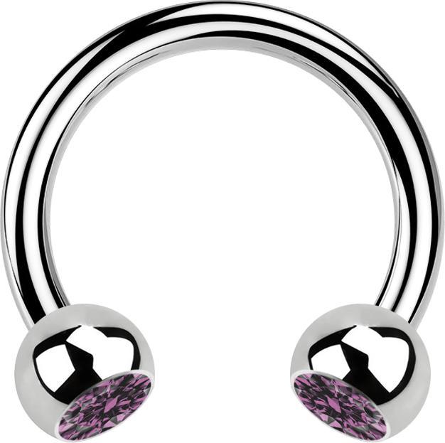 Produktbild Star Piercing Circular Barbell silber mit zwei Kugeln Kristall hellviolett (ohne Messing, Chirurgenstahl 316L)
