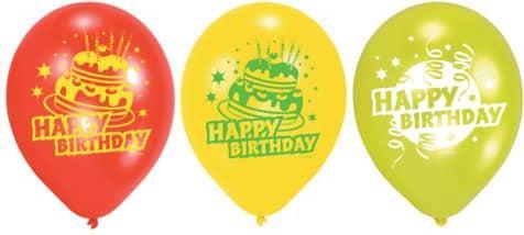 Immagine prodotto Magni 450193 - 6 palloncini in lattice Happy Birthday, palloncini stampati, compleanno, torta, pallone ad