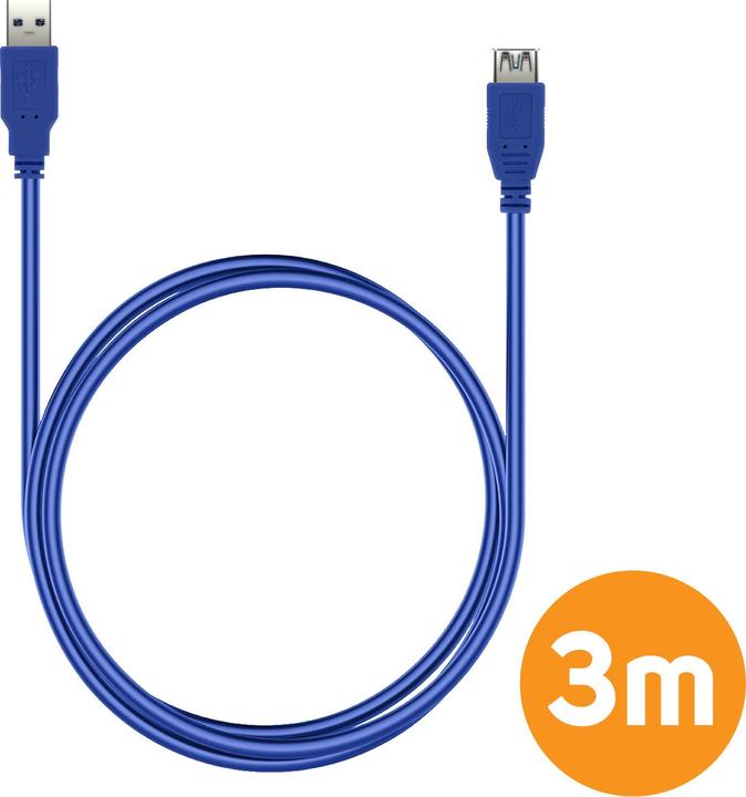 Produktbild LinQ USB 3.0 männlich/ USB 3.0 weiblich Verlängerungskabel, 3m, by – Blau (0.30 m, USB 3.0)