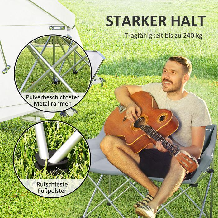 Actual product image Swisshandel24 Faltstuhl 2 Sitzer faltbar Campingstuhl mit Armlehnen Seitentasche bis 240kg