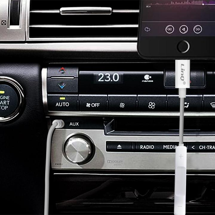 Image du produit LinQ adaptateur audio blanc Lightning vers jack 3,5 mm avec télécommande (Lightning, Jack 3.5mm)