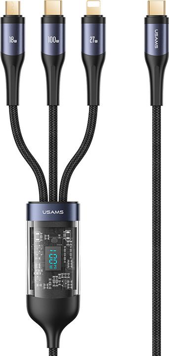 Actual product image Usams US-SJ600 U83 3IN1 Transparent Digital Display PD100W Fast Charging & Data Cable 1.2m C To C+L+M (1.20 m, USB 2.0)