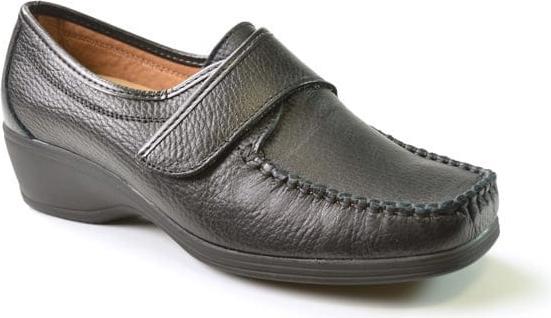 Stile Di Vita Mocassin En Cuir Graine Avec Velcro, Talon Compense