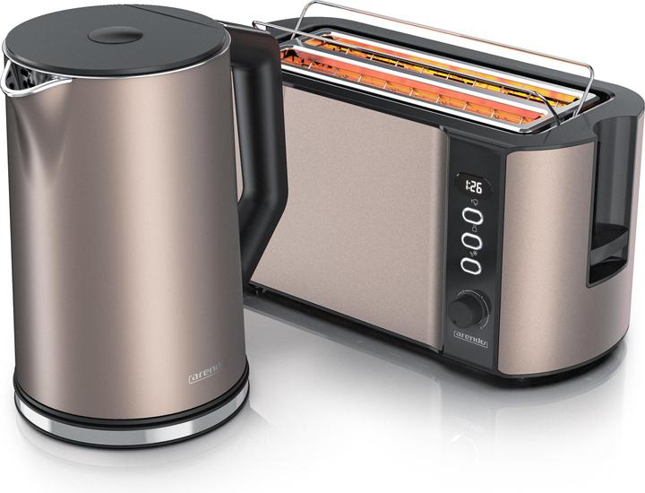 Produktbild Arendo Frühstücks Set, Edelstahl Wasserkocher 1,5l Temperaturwahl & 4-Scheiben Langschlitz Toaster, Beige (1.50 l)