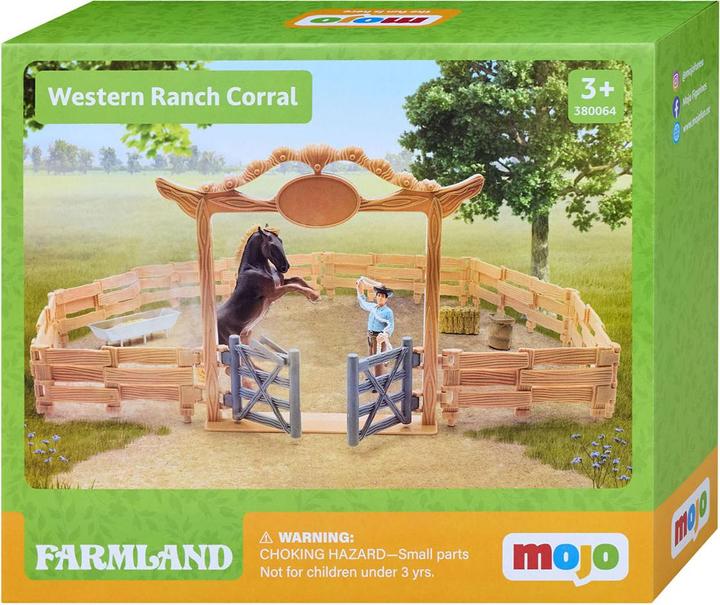 Immagine prodotto Mojo - Recinto per animali western con cowboy - Vita da fattoria, 14 pezzi (MJ-380064)