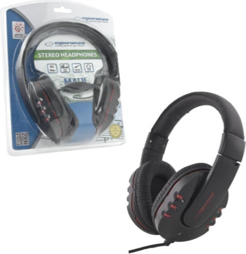 Image du produit Esperanza EH142K casque/écouteurs bandeau noir, rouge (NC, Filaire)