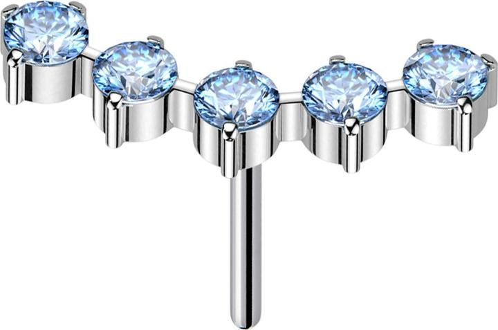 Produktbild Star Piercing Threadless gebogen silber fünf runde Kristalle aqua (ohne Messing, Titan G23)