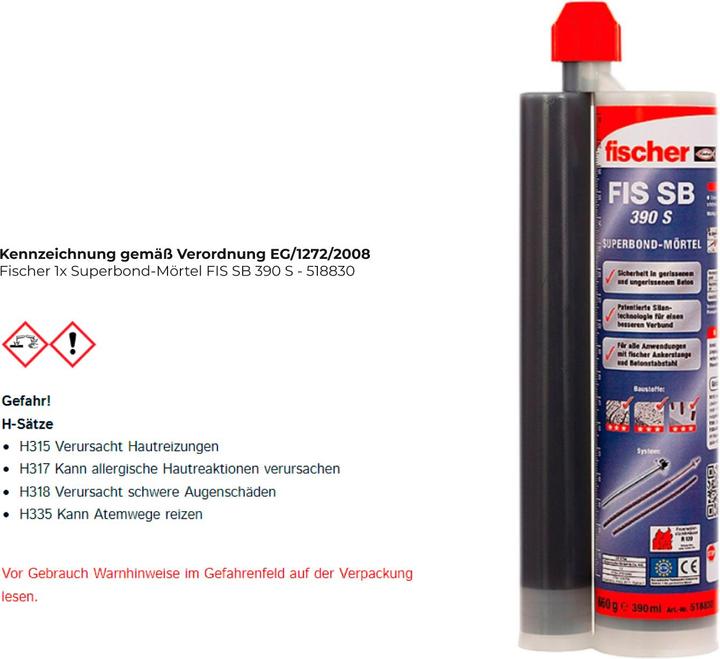 Produktbild Fischer FIS 518830 Superbond-MÃ¶rtel FIS SB 390 S (660 g)