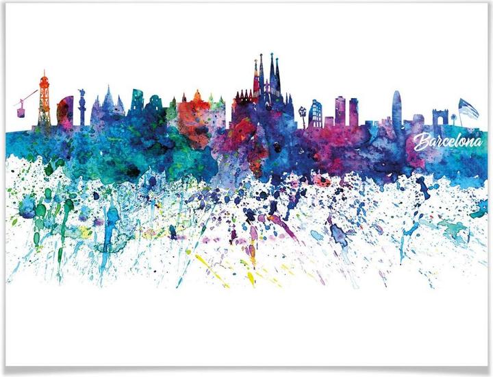 Produktbild Trenddeko Barcelona Aquarell Skyline (120 x 100 cm)