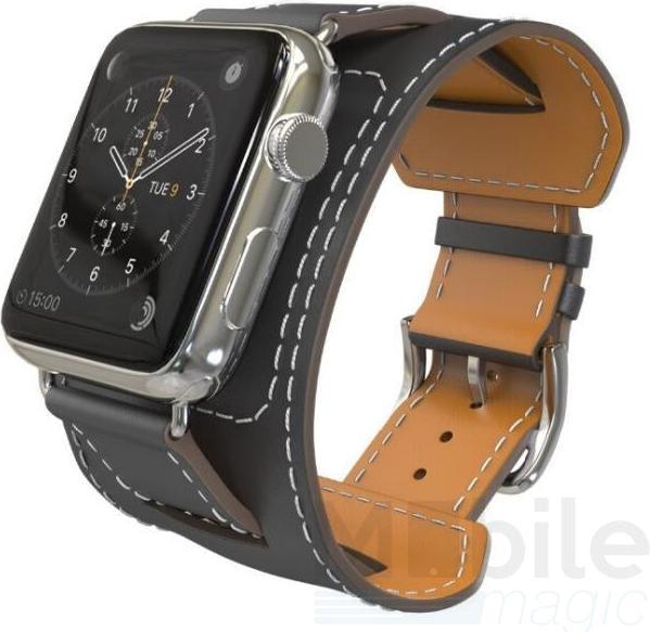 Produktbild Hermex Apple Watch 40mm / 38mm ANKI Leder Armband Manschette Band SCHWARZ (38 mm, 40 mm, Leder)