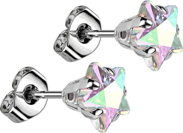 Produktbild Star Piercing Ohrstecker silber mit Sternkristall multicolor (Chirurgenstahl 316L, ohne Messing)