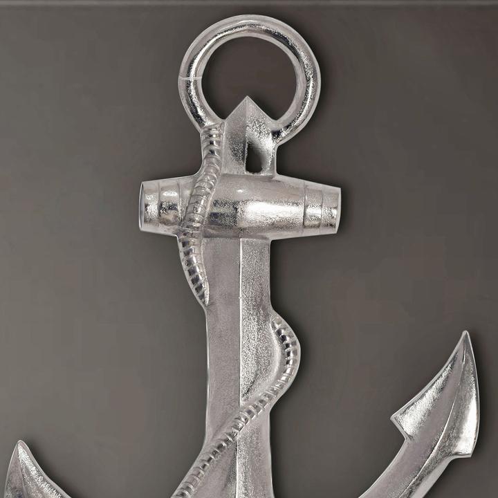 Actual product image FineBuy Deko Anker Wanddeko 70 cm Silber XXL Maritim Aluminium Modern Wohndeko
