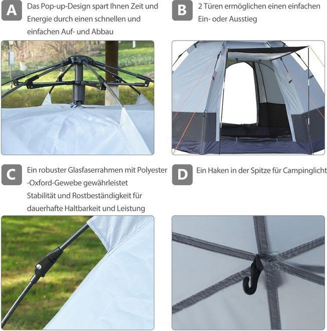 Image du produit Swisshandel24 Tente de camping 3-4 personnes tente familiale tente dôme 210T PU 3000mm montage facile acier gla (Tente igloo, 4 personnes)