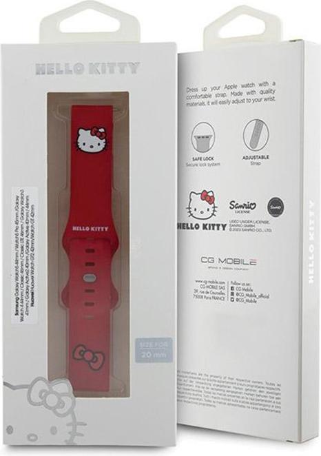 Actual product image Hello Kitty Pasek Uniwersalny HKUWMSCHBLR Silicone Kitty Head czerwony/red 20mm (20 mm, Silicone, Stainless steel)