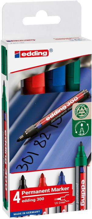 Produktbild Edding 300 Permanentmarker farbsortiert 1,5 - 3,0 mm, 4 St. (Mehrfarbig, 3 mm, 4 x)