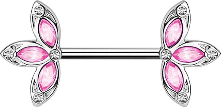 Immagine prodotto Star Piercing Barbell silber mit drei Blütenblatt pink (Acciaio chirurgico 316L, Ottone)